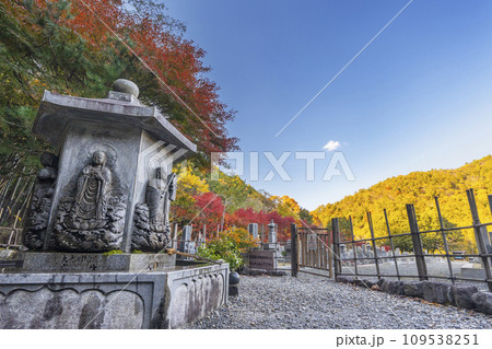 秋の京都 化野念仏寺 六面六体地蔵尊と紅葉 秋の京都 化野念仏寺 六面六体地蔵尊と紅葉 109538251
