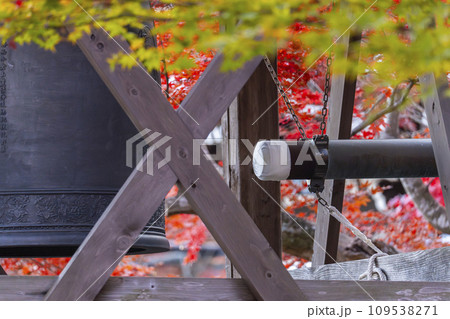 秋の京都　化野念仏寺　紅葉に包まれた鐘楼 109538271