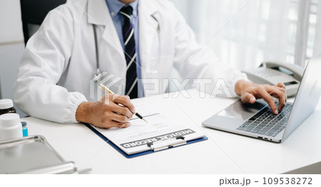 Medicine doctor hand working with modern digital tablet computer interface as medical network concept. Medicine doctor hand working with modern digital tablet computer interface as medical network concept. 109538272