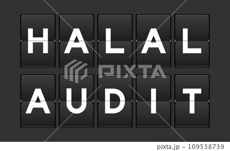 Black color analog flip board with word halal audit on gray background Black color analog flip board with word halal audit on gray background 109538739
