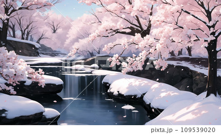 桜と冬景色のイラスト素材 [109539020] - PIXTA