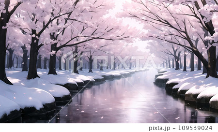 冬景色と桜 109539024