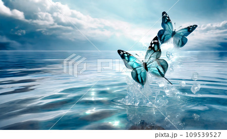 AI生成画像：水面を舞う蝶々のイラスト素材 [109539527] - PIXTA