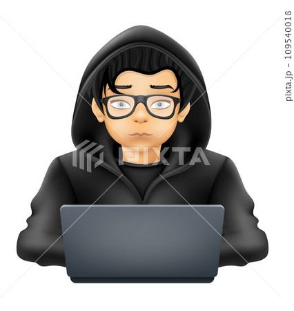 young hacker programmer it specialist coder sitting at a laptop vector illustration 109540018