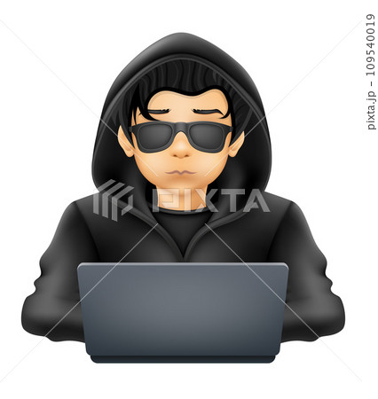young hacker programmer it specialist coder sitting at a laptop vector illustration 109540019