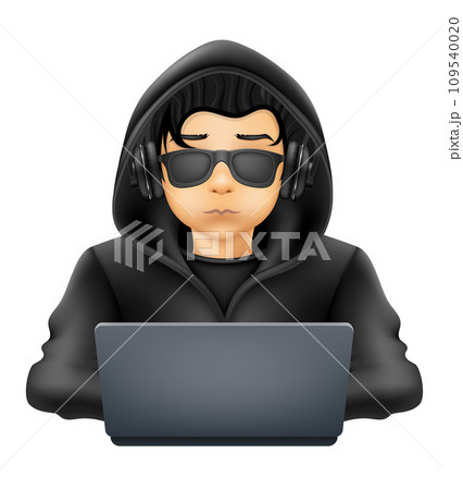 young hacker programmer it specialist coder sitting at a laptop vector illustration 109540020