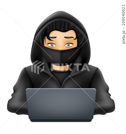 young hacker programmer it specialist coder sitting at a laptop vector illustration 109540021