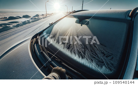 車のフロントガラス凍結08「AI生成画像」 109540144