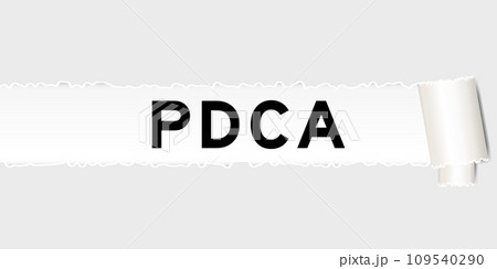 Ripped gray paper background that have word PDCA (Abbreviation of plan do check act) under torn part Ripped gray paper background that have word PDCA (Abbreviation of plan do check act) under torn part 109540290