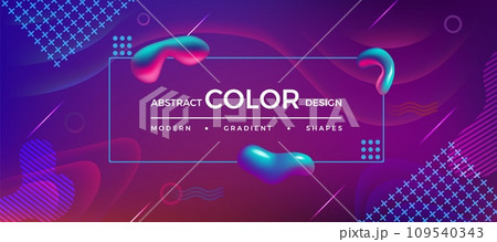 Gradient background. Abstract color cover design. Blue red and purple modern shapes. 3D digital liquid glossy figures. Minimal banner. Cross and line spot forms. Vector geometric poster 109540343