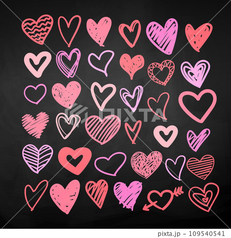 Valentine hearts on chalkboard background 109540541