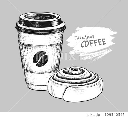 Coffee paper cup with Cinnamon Roll 109540545
