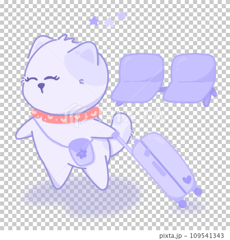 Cute cat cartoon and luggage go to travel PNG 109541343