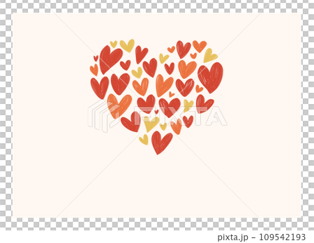 小さなハートでできたハートマークのイラスト  手書きタッチ  かわいい素材 109542193