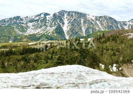 立山高原バスから見える残雪山麓の風景 富山県新川郡立山町芦峅寺 立山高原バスから見える残雪山麓の風景 富山県新川郡立山町芦峅寺 109542369