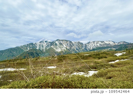立山高原バスから見える残雪の山麓の風景 富山県新川郡立山町芦峅寺 立山高原バスから見える残雪の山麓の風景 富山県新川郡立山町芦峅寺 109542464