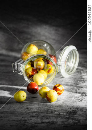 Dates on black background plate 109543684