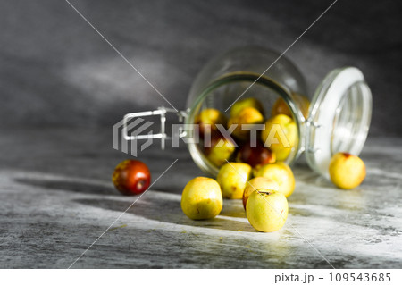 Dates on black background plate 109543685