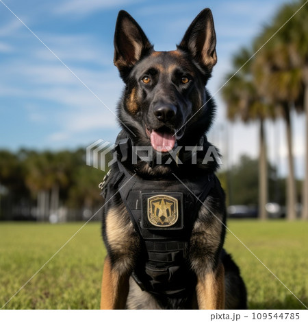 Portrait of a smart trained German shepherd on...のイラスト素材 [109544785 ...