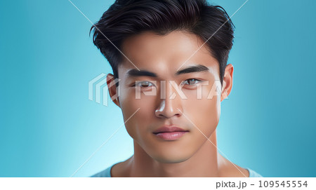 Elegant handsome young male guy Asian, on blue...のイラスト素材 [109545554