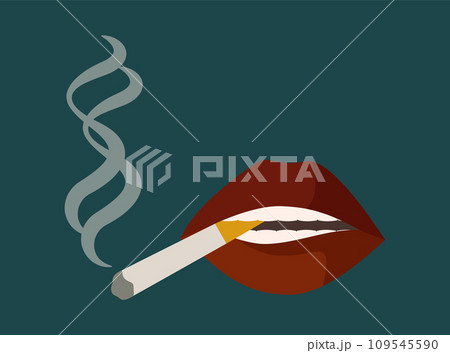 Sexy lips with cigarette illustration. Attractive female mouth. Quit smoking, bad habit. Sexy lips with cigarette illustration. Attractive female mouth. Quit smoking, bad habit. 109545590