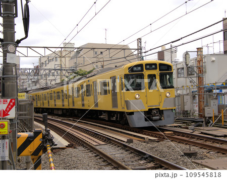 西武新宿線新井薬師前1号踏切を通過中の普通列車　東京都中野区上高田5丁目 109545818