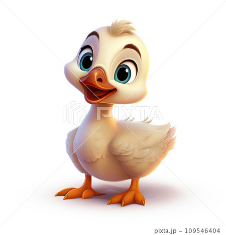 Adorable little gosling looked up with eyes in cartoon style.  109546404