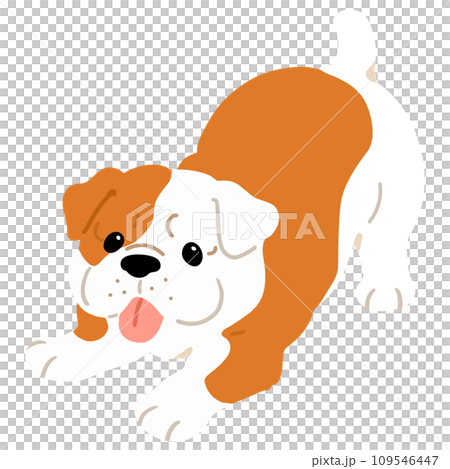 A hand-drawn illustration of a simple and cute bulldog that invites you to play.No main lines. A hand-drawn illustration of a simple and cute bulldog that invites you to play.No main lines. 109546447