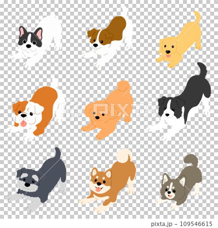 遊びに誘うシンプルで可愛い犬のイラストセット　主線なし 109546615