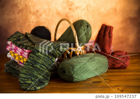 wool yarn, knitting needles and other tools for hand knitting. wool yarn, knitting needles and other tools for hand knitting. 109547237