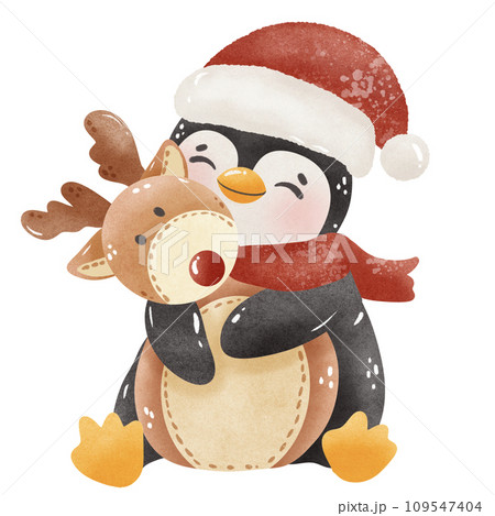 Watercolor Cute Penguin Christmas hand drawn Illustration 109547404