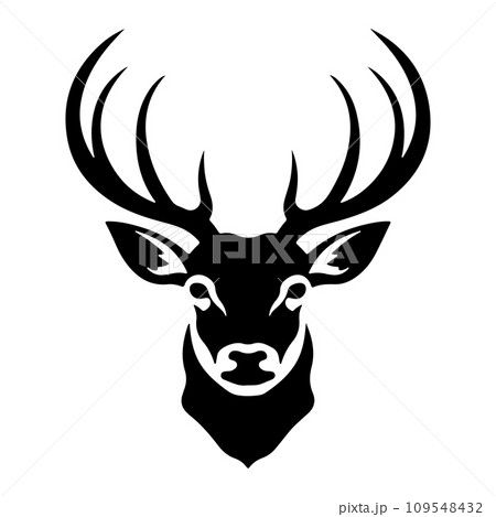 Deer Head Silhouette Hand Drawn Vector Illustration. Elk Symbol Graphic Element 109548432