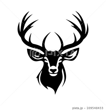 Deer Head Silhouette Hand Drawn Vector Illustration. Elk Symbol Graphic Element 109548433