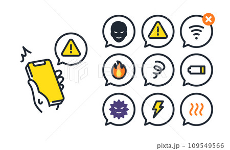 スマホトラブルのシンプルなベクターアイコンイラストセット素材 スマホトラブルのシンプルなベクターアイコンイラストセット素材 109549566