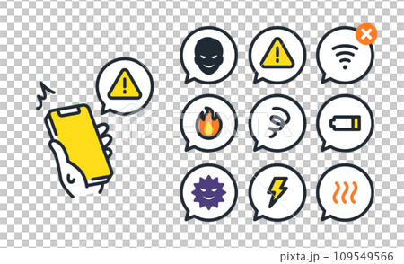 スマホトラブルのシンプルなベクターアイコンイラストセット素材 スマホトラブルのシンプルなベクターアイコンイラストセット素材 109549566