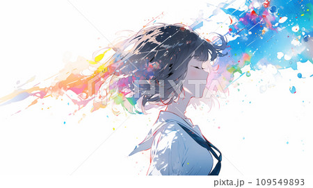 横顔の女性イラスト カラフル AI画像 109549893