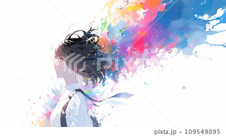横顔の女性イラスト カラフル AI画像 109549895