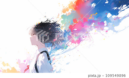 横顔の女性イラスト カラフル AI画像 109549896