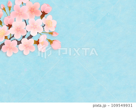水色の背景に桜の花びら 109549931