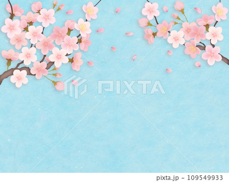 水色の背景に桜の花びら 109549933
