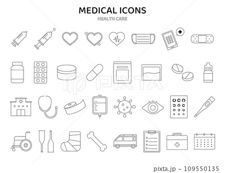 医療　シンプル　アイコン　セット　ベクター　線　ライン　病院　健康　ヘルス　メディカル　イラスト 109550135