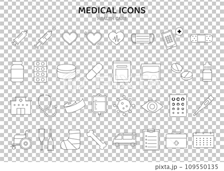 医療　シンプル　アイコン　セット　ベクター　線　ライン　病院　健康　ヘルス　メディカル　イラスト 109550135