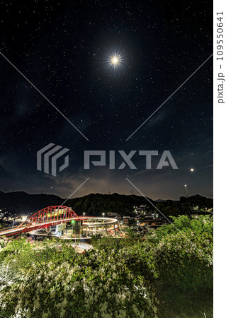 ツツジ咲く音戸大橋の光跡と星景 109550641