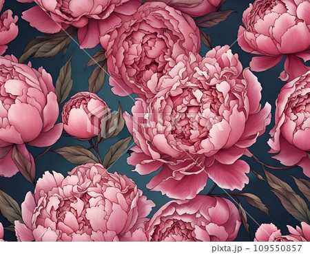 Pink peony floral pattern on a blue background 109550857