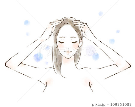 ヘッドマッサージをする女性のイラスト 水彩風 手描き ヘッドマッサージをする女性のイラスト 水彩風 手描き 109551085