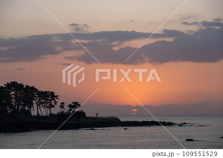 気仙沼市の観光地岩井崎の日の出風景 109551529