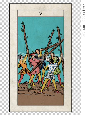 騎士塔羅牌 小阿爾克那 權杖五 109551867