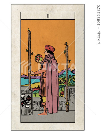 Rider Tarot Minor Arcana Two of Wands - Stock Illustration