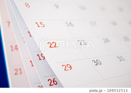 Calendar page flipping sheet close up on office table background business schedule planning appointment meeting concept Calendar page flipping sheet close up on office table background business schedule planning appointment meeting concept 109552513