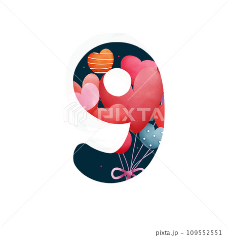 Number nine with Heart balloon 109552551
